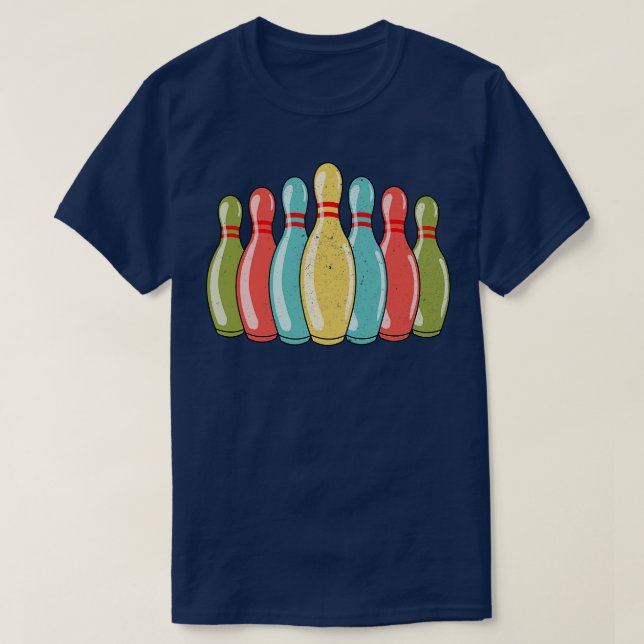 Camiseta Boliche Pins Boliche Jogador de Bowler Retro Vinta (Frente do Design)
