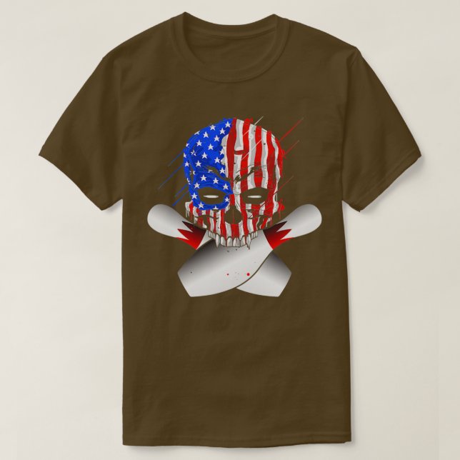 Camiseta Boliche Skulls American Flag Skull T (Frente do Design)