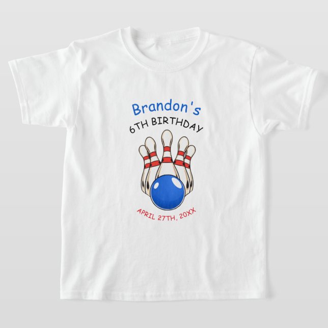Camiseta Boliche Vermelha e Azul Jogada no Aniversário da 6 (Postura )