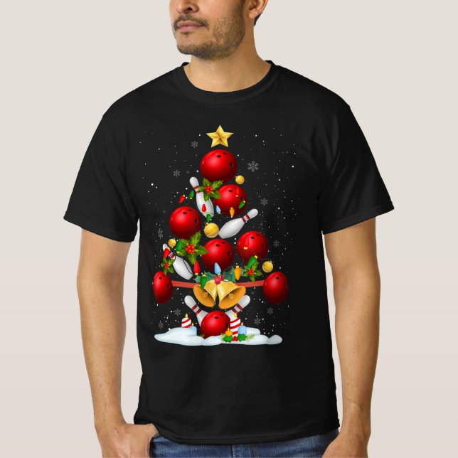 Camiseta Boliches Divertidas Luzes De Árvore De Natal Dão P (Frente)