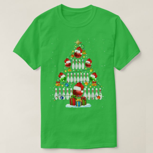 Camiseta Boliches Xmas Luzes Xmas Luzes Papais noeis Bola d (Frente do Design)