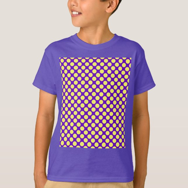 Camiseta Bolinhas Amarelas com Estilhaço de Fundo Roxo (Frente)
