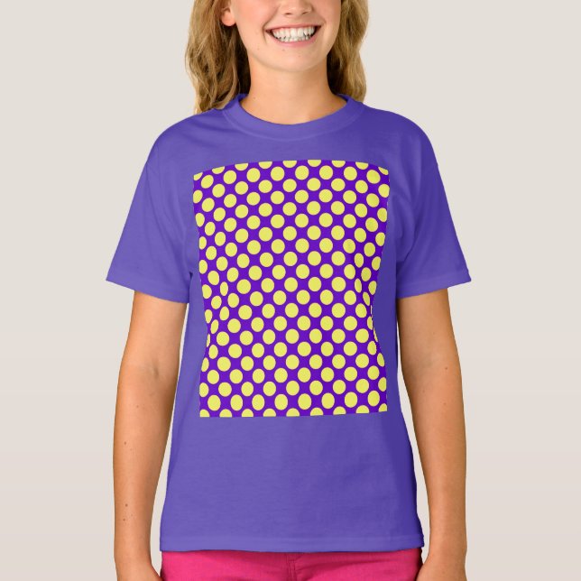 Camiseta Bolinhas Amarelas com Estilhaço de Fundo Roxo (Frente)