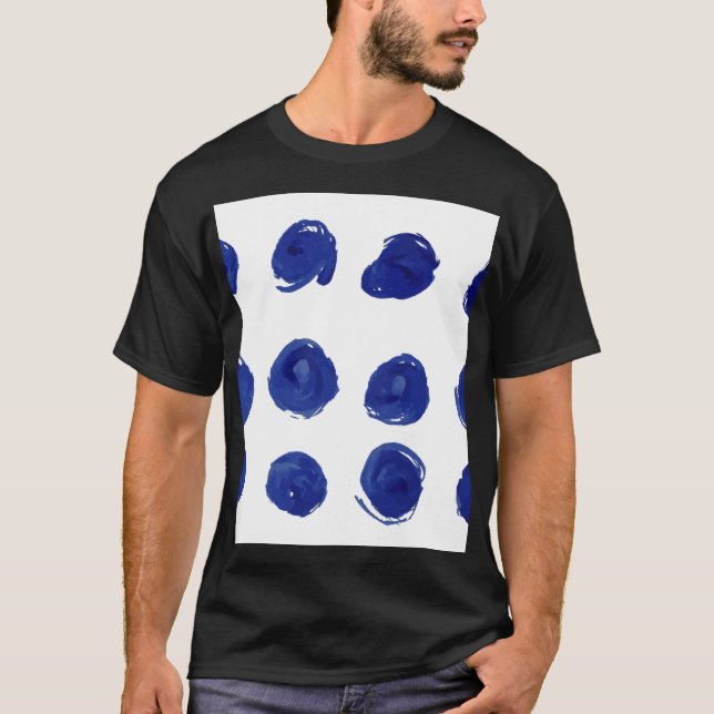 Camiseta Bolinhas, cor d'água azul indigo. (Frente)