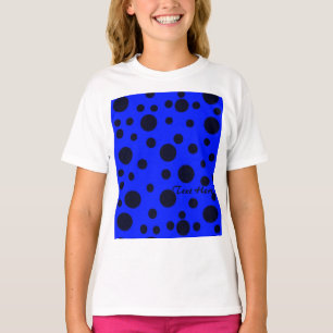 Camiseta Bolinhas Negra Simples Moderna com Padrão Azul