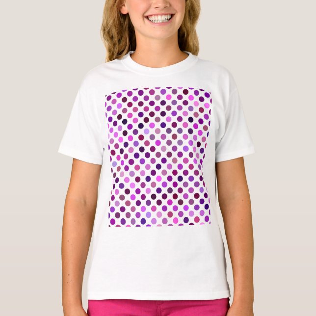 Camiseta Bolinhas rosa e roxa (Frente)