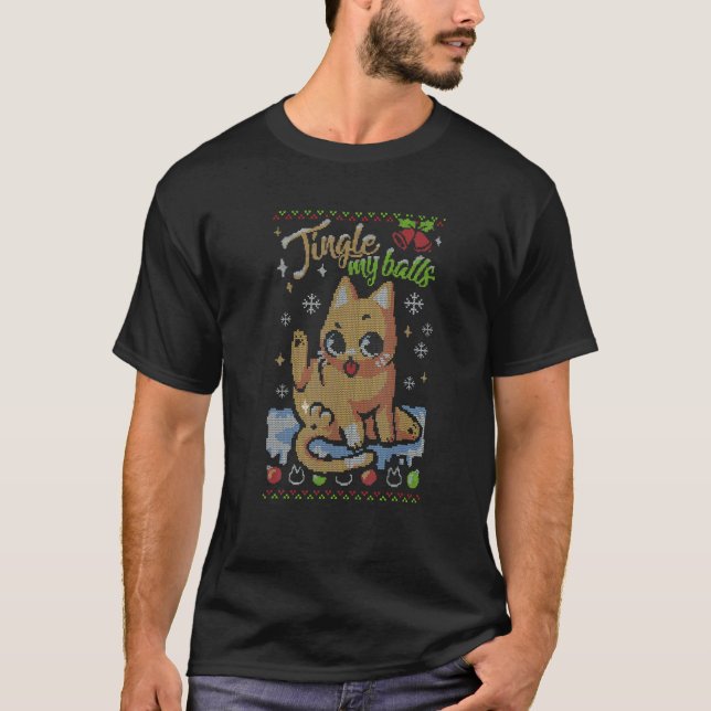 Camiseta Bolinhas Tilintantes de Natal Gatinho Fofo (Frente)