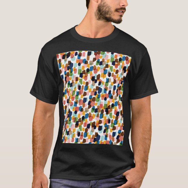 Camiseta Bolinhas: Tinta Mão Multicolorida. (Frente)