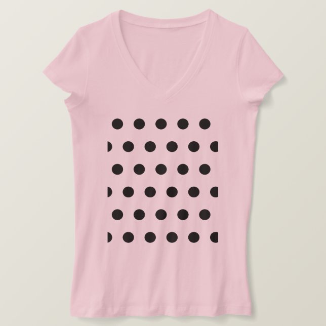 Camiseta Bolinhas V-Neck T-Shirt (rosa e preto) (Frente do Design)