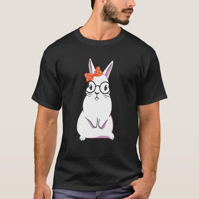 Camiseta Bolinhas Vermelha Coelho com Arco de Óculos com Pá (Frente)