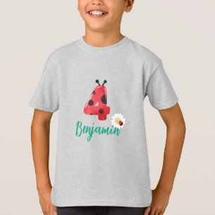 Camiseta Bolinhas vermelha e bonita Ladybug 4º Aniversário 