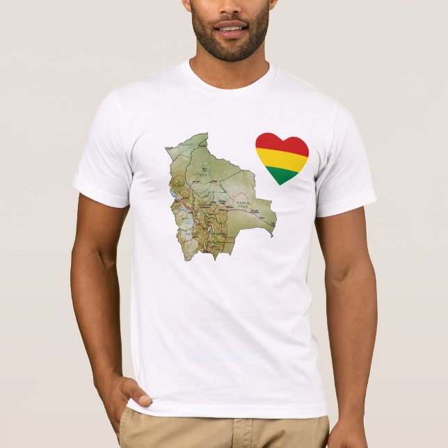 Camiseta Bolívia Flag Heart and Map T-Shirt (Frente)