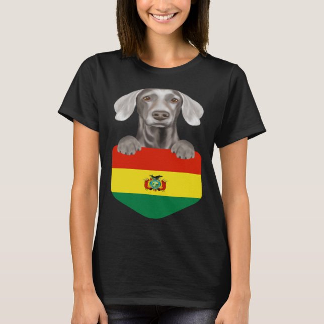Camiseta Bolívia Flag Weimaraner Dog Em Pocket (Frente)