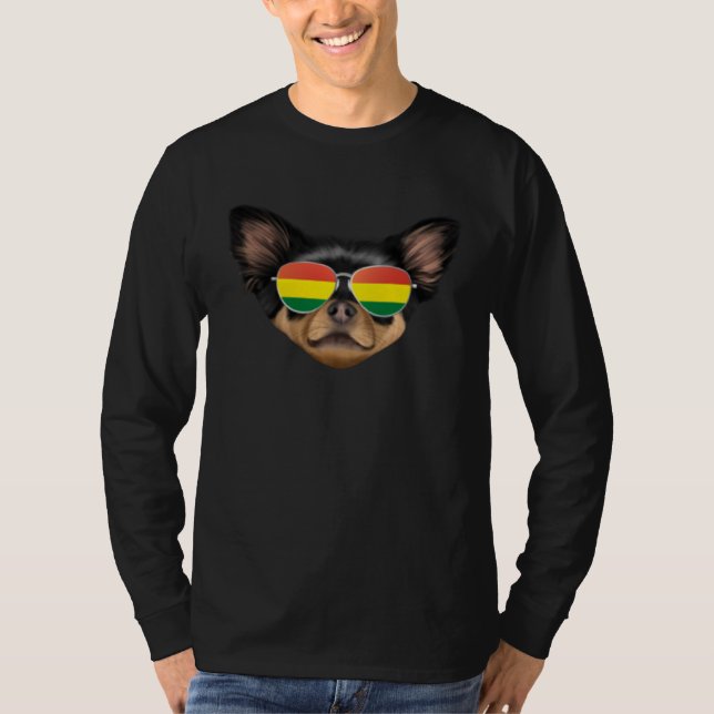 Camiseta Bolivian Flag Black Chihuahua Dog Bolivia Pocket (Frente)