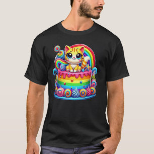 Camiseta Bolo de Aniversário Amante de Gatinho Festa Colori