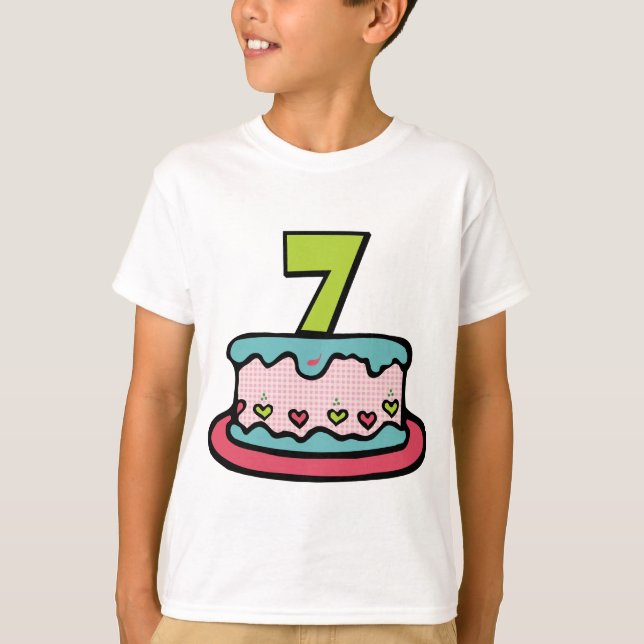 Camiseta Bolo de aniversário da criança de 7 anos (Frente)