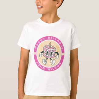 Camiseta Bolo de Aniversário Dançante Fofo Retrô