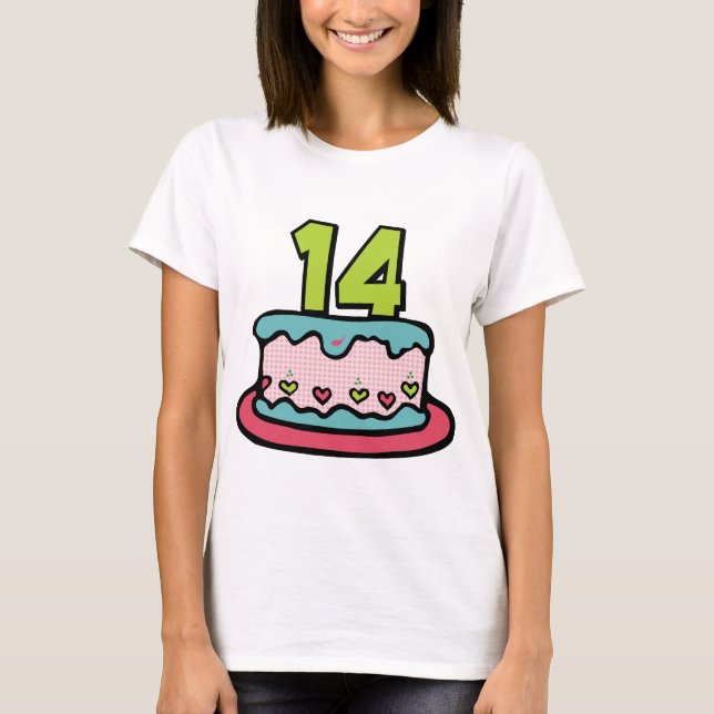 Camiseta Bolo de aniversário de 14 anos (Frente)