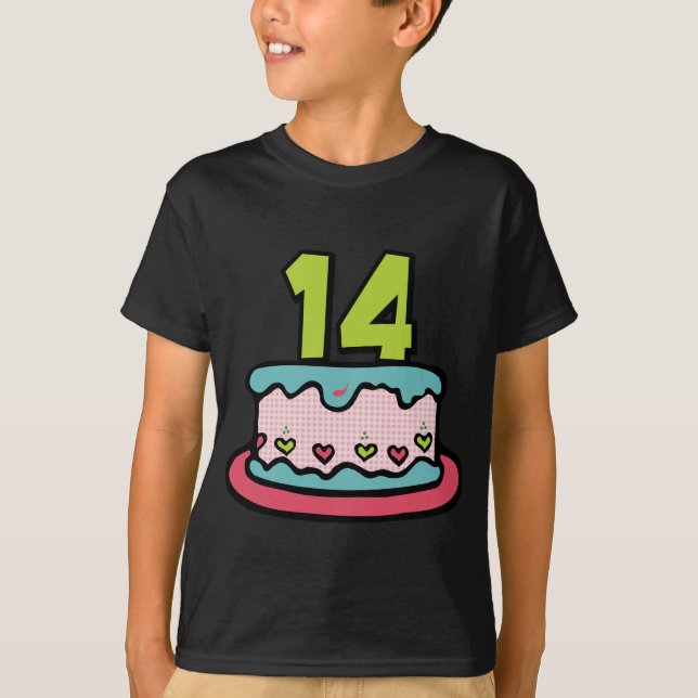Camiseta Bolo de aniversário de 14 anos (Frente)