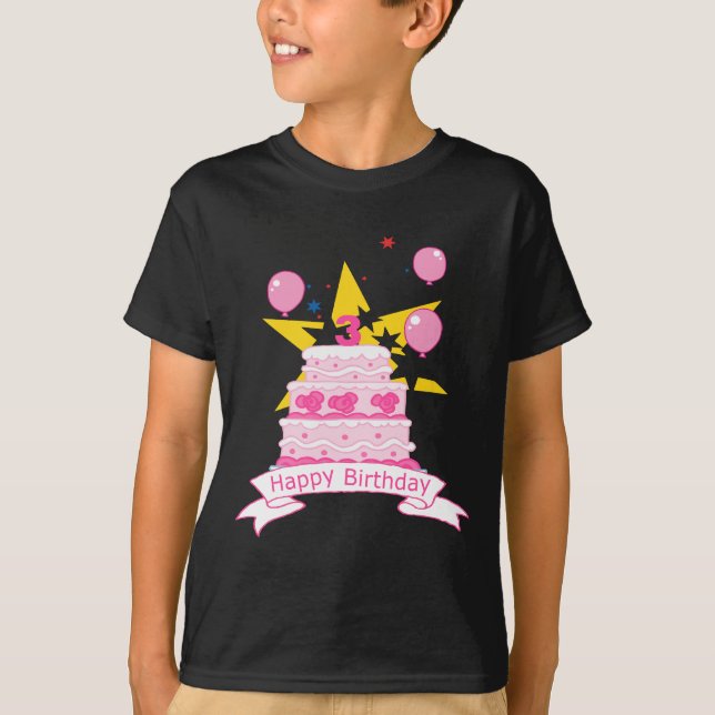Camiseta Bolo de aniversário de 3 anos (Frente)