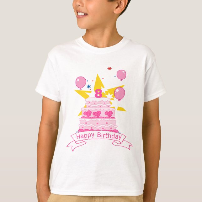 Camiseta Bolo de aniversário de 8 anos (Frente)