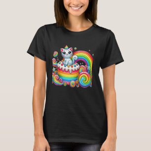 Camiseta Bolo de Aniversário de Gato Amante de Kitten Color