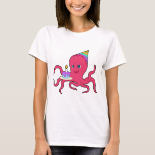 Camiseta Bolo de Aniversário de Polvo