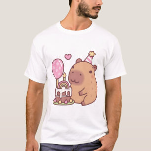 Camiseta Bolo de Aniversário e Balão Arco-íris de Capivara