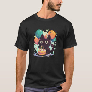 Camiseta Bolo De Aniversário E Balão De Aniversário De Gato
