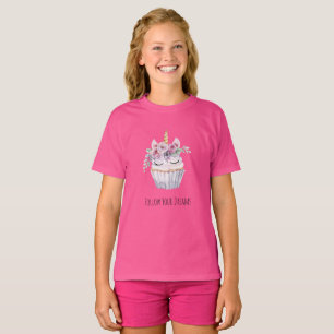 Camiseta Bolo de Aniversário Floral de Unicórnio Rosa