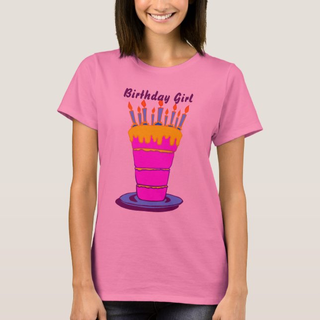Camiseta Bolo-de-Aniversário Gigante Rosa (Frente)