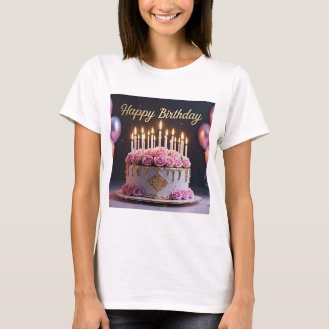 Camiseta Bolo de aniversário luxuoso e elegante extravagant (Frente)