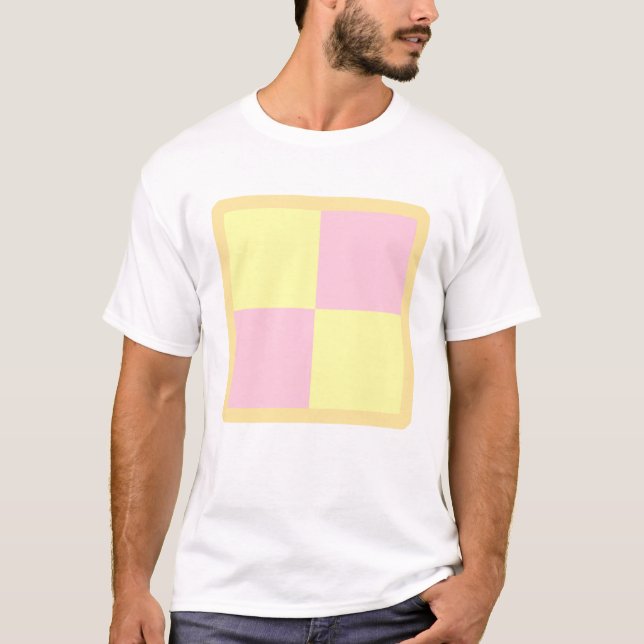Camiseta Bolo de Battenburg. Rosa e amarelo (Frente)