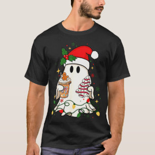 Camiseta Bolo de Café de Fantasma de Natal Fofo Luzes de Na