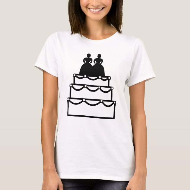 Camiseta Bolo de Casamento de Amor Lésbica Personalizável (Frente)