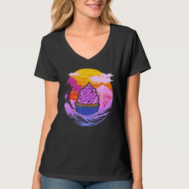 Camiseta Bolo de Copo Vaporwave Assando Sobremesa Comida Pa (Frente)