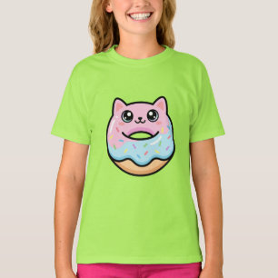 Camiseta Bolo de Donut de Gato Fofo Kawaii com Confeitos Ro
