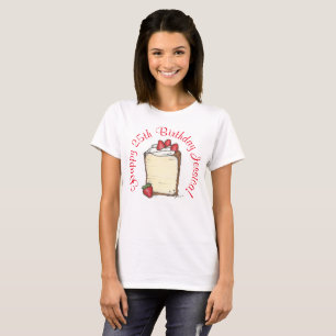 Camiseta Bolo de Morango de Feliz Aniversário Personalizado
