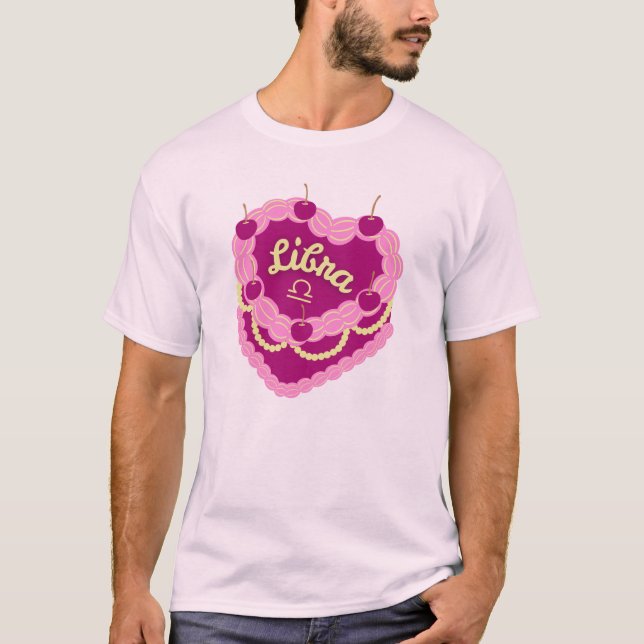 Camiseta Bolo de Nascimento do Cardíaco Libra Zodiac Pastel (Frente)