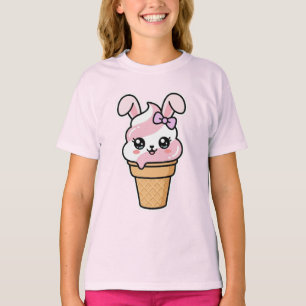 Camiseta Bolo de Sorvete de Coelho Kawaii Fofo Sorriso Ca