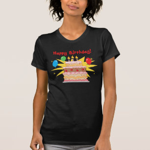 Camiseta Bolo e balões do feliz aniversario