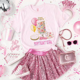 Camiseta Bolo Floral de Aniversário Menina Doce Festa