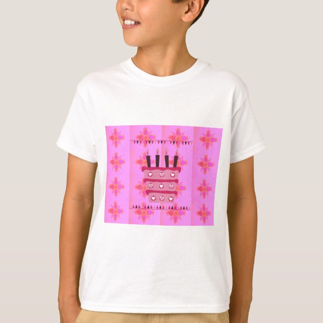 Camiseta Bolo Floral de Aniversário para a Impressão de Art (Frente)