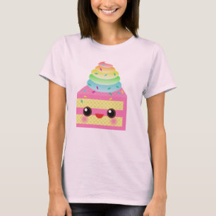 Camiseta Bolo Kawaii Rosa Granulado Arco-íris Sobremesa Div