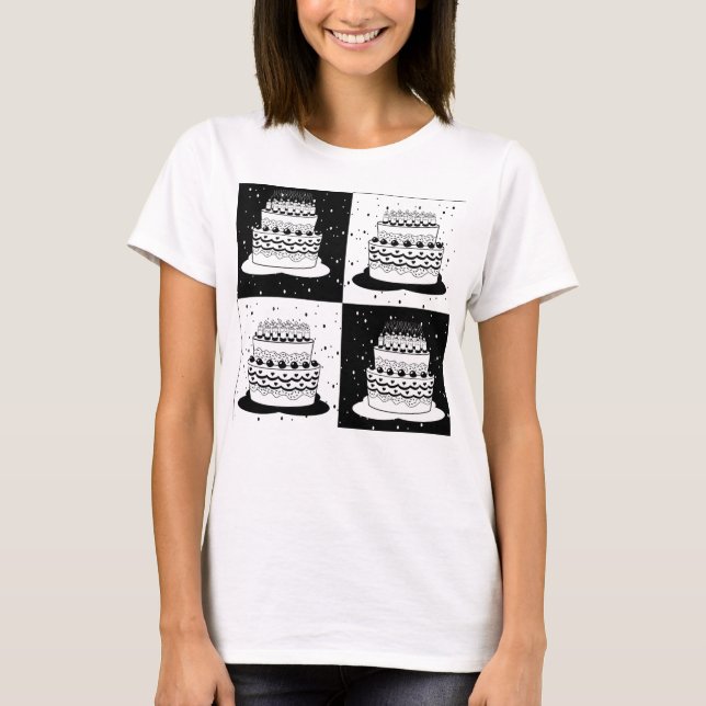 Camiseta Bolo Preto Branco Xadrez Impressão em Bloco (Frente)