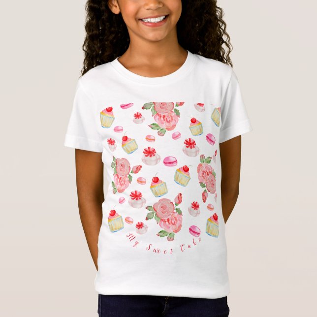 Camiseta Bolos doces e rosas de aquarela (Frente)