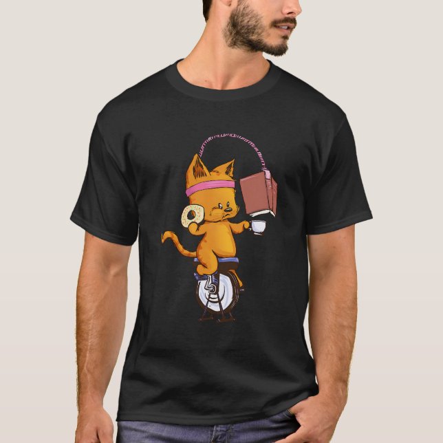 Camiseta Bolsa de Gato Laranja Engraçado Livro de Café Rosq (Frente)