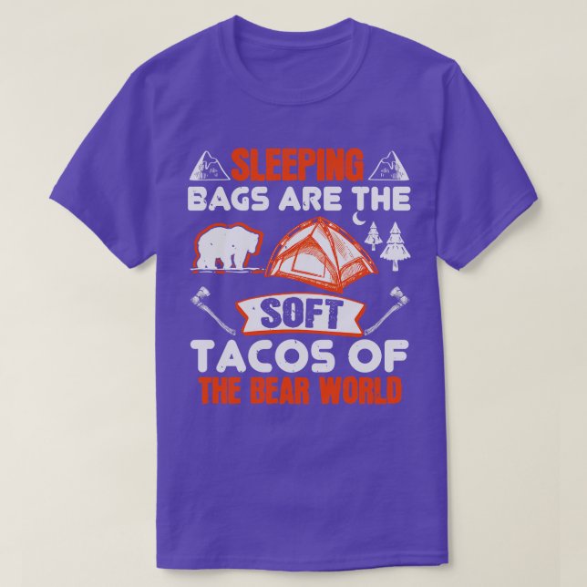 Camiseta Bolsas De Dormir São Tacos De Urso (Frente do Design)