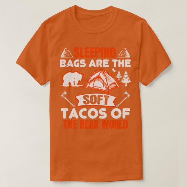 Camiseta Bolsas De Dormir São Tacos De Urso (Frente do Design)