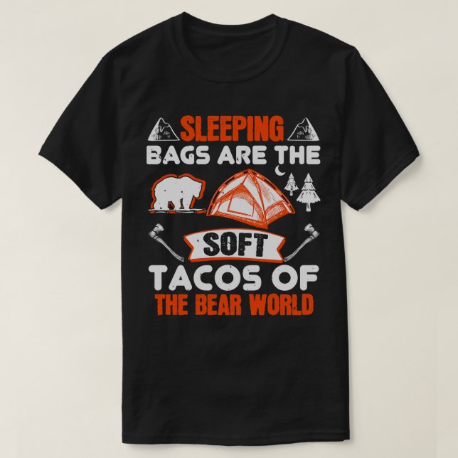 Camiseta Bolsas De Dormir São Tacos De Urso (Frente do Design)